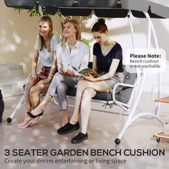 Outsunny 3 Seater Bench Cushion, Garden Chair Cushion with Back and Ties for Indoor and Outdoor Use, 98 x 150 cm, Dark Grey - 7