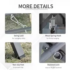 Outsunny 2-in-1 Patio 3 Seater Swing Chair Hammock w/ Cushion Adjustable Canopy Garden - 7