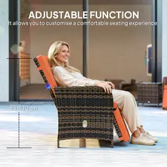 Outsunny 3 Pieces Rattan Bistro Set Balcony Furniture with Cushions, Storage Function - Orange - 4