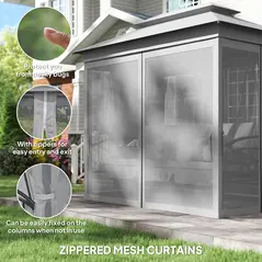 Outsunny 3 Seater Convertible Swing Chair, Outdoor Gazebo Swing Seat Bed with Double Tier Canopy, Cushioned Seat, Mesh Sidewalls, Light Grey - 6