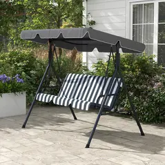 Outsunny 3 Seater Garden Swing Chair, Outdoor Swing Chair with Adjustable Canopy, Mental Frame & Cushions, Grey - 9