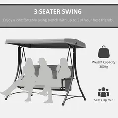 Outsunny 3 Person Outdoor Patio Porch Swing Chair with High Back Design, Side Pouches and Adjustable Canopy, Charcoal Grey - 7