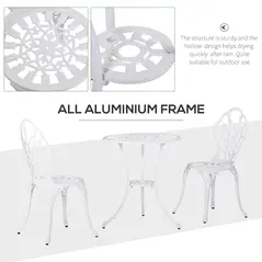 Outsunny 3 Piece Patio Bistro Set for 2, Outdoor Aluminium Garden Table and Chairs with Umbrella Hole for Balcony, White - 5