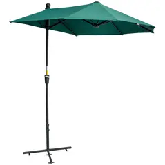 Outsunny 2m Half Parasol Market Umbrella Garden Balcony Parasol with Crank Handle, Base, Double-Sided Canopy, Dark Green - 1
