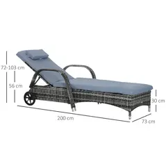 Outsunny 2PC Rattan Sun Lounger Recliner Bed Reclining Chair Patio Garden Outdoor Wicker Weave Adjustable Headrest with Fire Retardant Cushion – Grey - 3