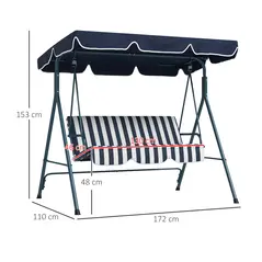 Outsunny 3 Seater Garden Swing Chair, Outdoor Swing Chair with Adjustable Canopy, Mental Frame & Cushions, Blue - 3