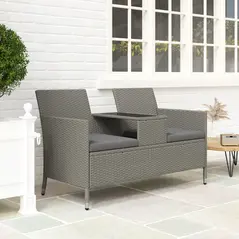 Outsunny 2-Seater PE Rattan Outdoor Garden Bench w/ Centre Table Grey - 8