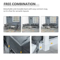 Outsunny 3 Pieces Garden Furniture Sets, 6 Seater Corner Sofa Set with Adjustable Backrest Chase Lounge with Slatted Metal Top Table, Padded Cushion, Grey - 6