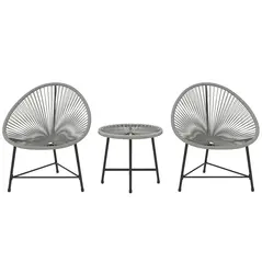 Outsunny 3 Pieces Rattan Bistro Set, Garden Bistro Set with Acapulco Chairs and Glass Top Table, Small Garden Furniture Set with Reinforced Metal Frame for Outdoor, Patio, Balcony, Grey - 1