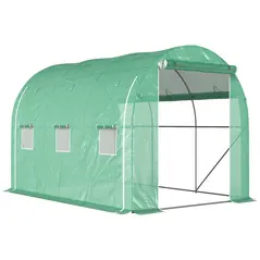 Outsunny 296 x 196cm Steel Frame Polytunnel Greenhouse - Green - 1