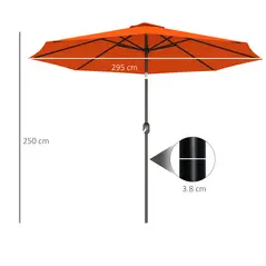 Outsunny 3 m Garden Parasol Umbrellas, Outdoor Sun Shade with 8 Ribs, Tilt and Crank Handle for Balcony, Bench, Garden, Orange - 3