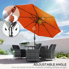 Outsunny 3 m Garden Parasol Umbrellas, Outdoor Sun Shade with 8 Ribs, Tilt and Crank Handle for Balcony, Bench, Garden, Orange - 6