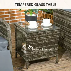 Outsunny 3 Pieces Rattan Bistro Set Balcony Furniture with Cushions, Storage Function - Dark Grey - 7