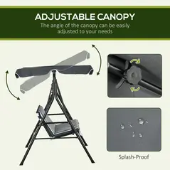 Outsunny 3 Seater Garden Swing Chair, Outdoor Swing Chair with Adjustable Canopy, Mental Frame & Cushions, Grey - 4