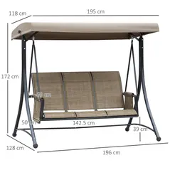Outsunny 3 Seater Garden Swing Seat Outdoor Swing Chair with High Back Design, Steel Frame, Side Pouches, Adjustable Canopy, Brown - 3