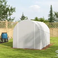 Outsunny 296 x 196cm Steel Frame Polytunnel Greenhouse - White - 2