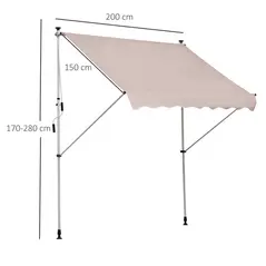 Outsunny 2x1.5m  Adjustable Outdoor Aluminium Frame Awning Beige - 3
