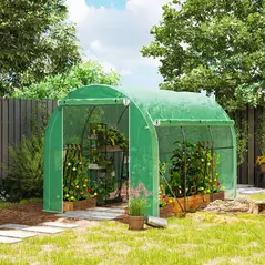 Outsunny 296 x 196cm Steel Frame Polytunnel Greenhouse - Green - 2