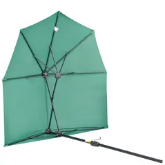 Outsunny 2m Half Parasol Market Umbrella Garden Balcony Parasol with Crank Handle, Base, Double-Sided Canopy, Dark Green - 8