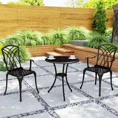 Outsunny 3 Pieces Garden Dining Set for 2, Cast Aluminium Outdoor Dining Set with 2 Armchairs and Round Dining Table with Parasol Hole, Garden Furniture Set, Bronze Tone - 8