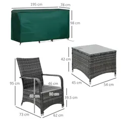 Outsunny 2-Seater Rattan Table Chair Bistro Garden Furniture Set Wicker Table Outdoor Patio - 3