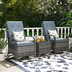 Outsunny 2-Seater Rattan Table Chair Bistro Garden Furniture Set Wicker Table Outdoor Patio - 2