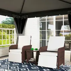 Outsunny 3 Pieces Rattan Bistro Set Balcony Furniture with Cushions, Storage Function - Cream White - 9