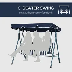 Outsunny 3 Seater Garden Swing Chair, Outdoor Swing Chair with Adjustable Canopy, Mental Frame & Cushions, Blue - 6