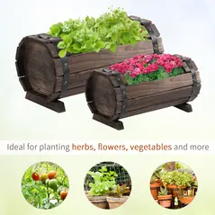 Outsunny 2PCs 56L Wooden Planter Box Flower Plant Pot Outdoor Flower Beds Plant Box with Solid Wood Carbonized Colour - 6