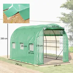 Outsunny 296 x 196cm Steel Frame Polytunnel Greenhouse - Green - 3