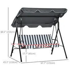 Outsunny 3 Seater Garden Swing Chair, Outdoor Swing Chair with Adjustable Canopy, Mental Frame & Cushions, Grey - 3