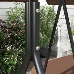 Outsunny 3 Seater Garden Swing Chair, Outdoor Swing Chair with Adjustable Canopy, Mental Frame & Cushions, Brown - 9