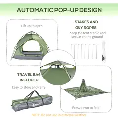 Outsunny 3 Man Camping Tent Automatic Pop Up Tent Portable Double Layer for Festival Hiking Family Travel Shelter - 6