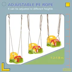 Outsunny 3 in 1 Detachable Kids Swing Seat with Safety Belt, Adjustable Rope for Indoor, Outdoor, Playground, Garden, Green - 5