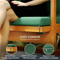 Outsunny 3 Seater 2-in-1 Wooden Garden Swing Seat Swing Chair Outdoor Convertible Hammock Bench Furniture Lounger Bed Wood, Dark Green - 7