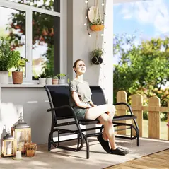 Outsunny 2-Person Outdoor Glider Bench Patio Double Swing Gliding Chair Loveseat w/Power Coated Steel Frame for Garden Patio Porch, Black - 2