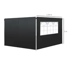 Outsunny 3 Meters Gazebo Replaceable Exchangeable Side Panel Wall Panels Walls With Window, Black - 3