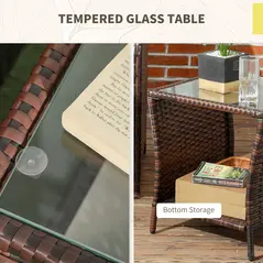 Outsunny 3 Pieces Rattan Bistro Set Balcony Furniture with Cushions, Storage Function - Cream White - 7