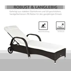 Outsunny 2PC Rattan Sun Lounger Recliner Bed Reclining Chair Patio Garden Outdoor Wicker Weave Adjustable Headrest with Fire Retardant Cushion – Brown - 6