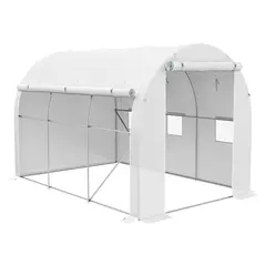Outsunny 296 x 196cm Steel Frame Polytunnel Greenhouse - White - 1