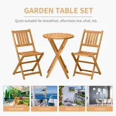 Outsunny 3 Piece Folding Bistro Set, Wooden Garden Table and Chairs for Outdoor, Patio, Yard, Porch, Teak - 4
