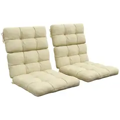 Outsunny 2-Piece Seat Cushion Replacement with Backrest, Garden Patio Chair Cushions Set with Ties, Beige - 1