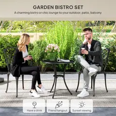 Outsunny 3 Pieces Garden Dining Set for 2, Cast Aluminium Outdoor Dining Set with 2 Armchairs and Round Dining Table with Parasol Hole, Garden Furniture Set, Bronze Tone - 4