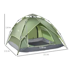 Outsunny 3 Man Camping Tent Automatic Pop Up Tent Portable Double Layer for Festival Hiking Family Travel Shelter - 3