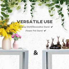 Outsunny 2-Tier Plant Stand, Corner Plant Shelf for Outdoor and Indoor Storage Organizer, Freestanding Flower Rack with Steel Frame, Mesh Board, Silver - 6