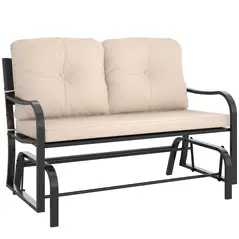 Outsunny 2-Person Outdoor Loveseat Glider Bench Rocking Chair for Patio, Garden, Yard, Porch with Armrest and Cushions, Khaki - 1