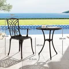 Outsunny 3 Pieces Garden Dining Set for 2, Cast Aluminium Outdoor Dining Set with 2 Armchairs and Round Dining Table with Parasol Hole, Garden Furniture Set, Bronze Tone - 3