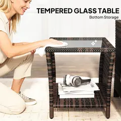 Outsunny 3 Pieces Rattan Bistro Set Balcony Furniture with Cushions, Storage Function - Orange - 7