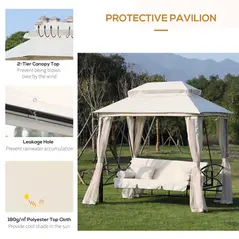 Outsunny 2-in-1 Convertible Gazebo Swing Chair Bed W/Netting, 245Lx165Wx243H cm-Beige/Black - 6