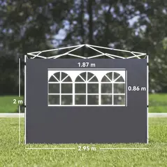 Outsunny 3 Meters Gazebo Replaceable Exchangeable Side Panel Wall Panels Walls With Window, Dark Grey - 3